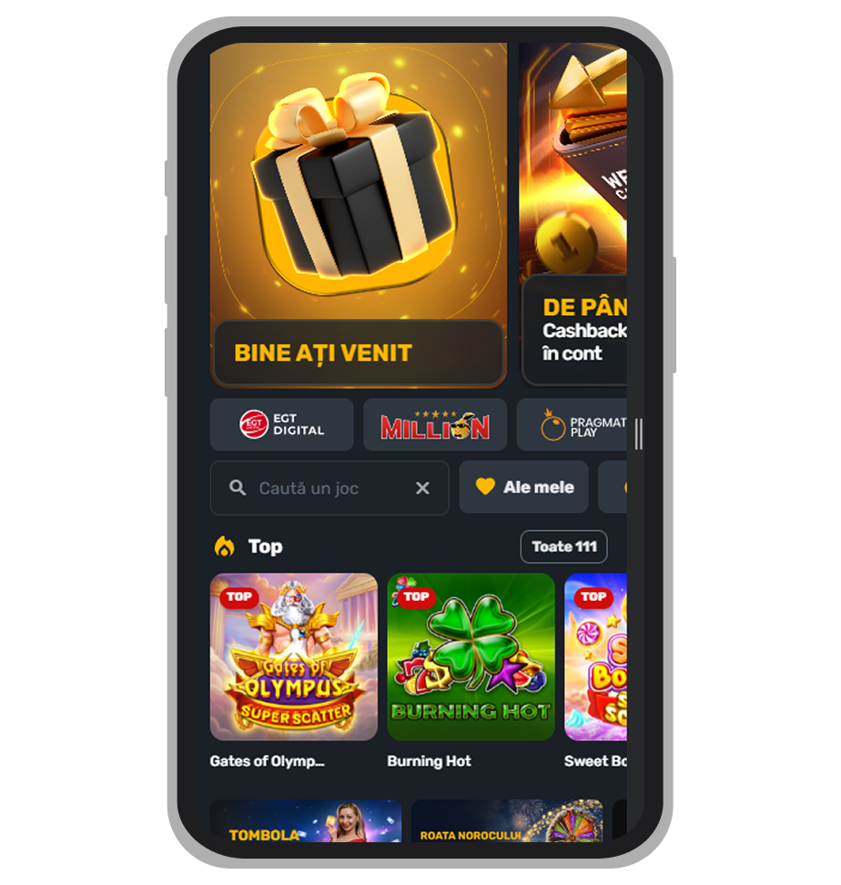 Pagina principală a Prima Casino pe mobil