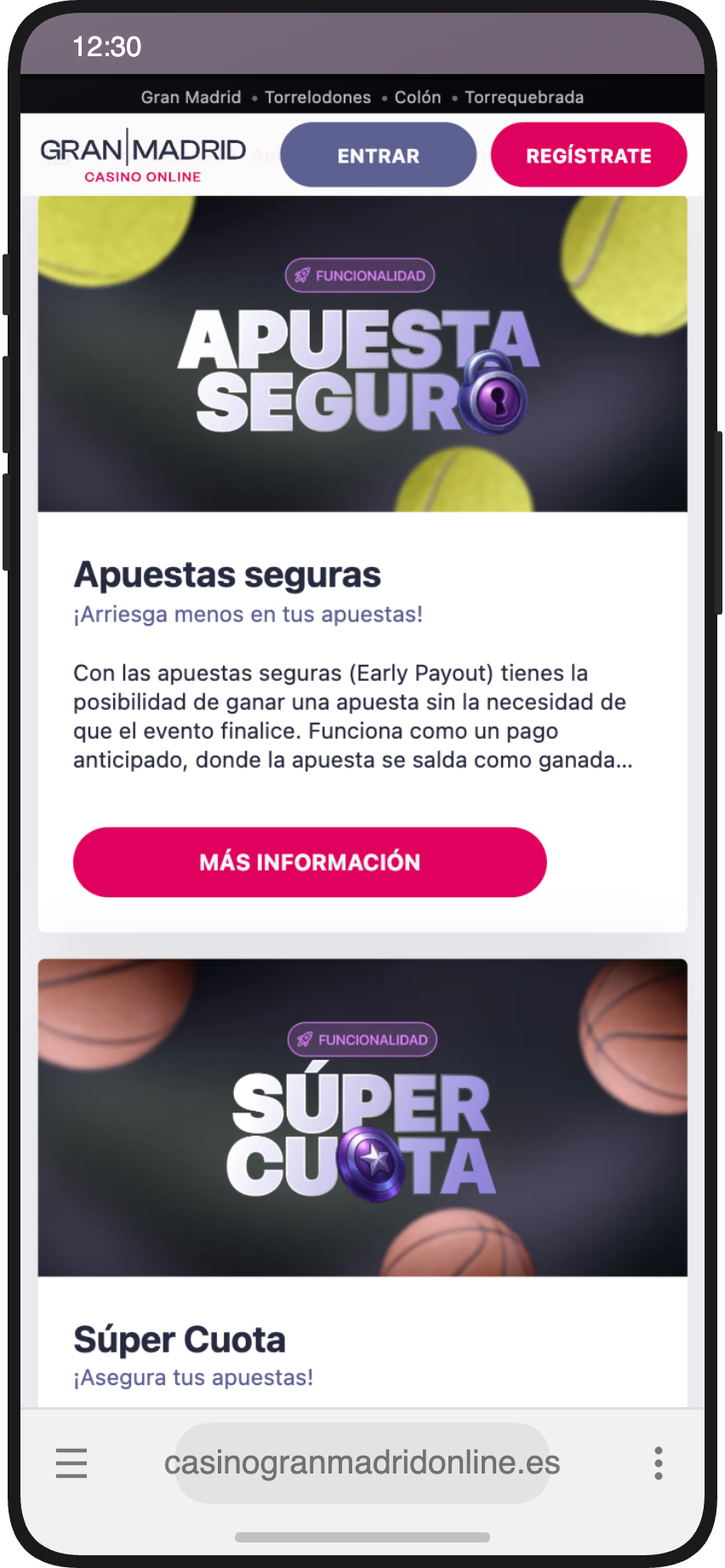 La funcionalidad Apuestas Seguras y Súper Cuota en Casino Gran Madrid Online