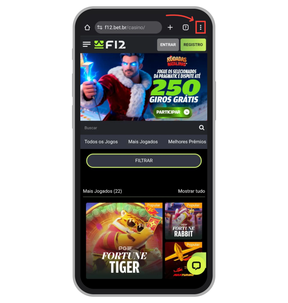 Toque nos três pontinhos do canto