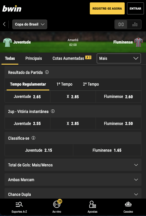 Mercados dispoíiveis na página do jogo