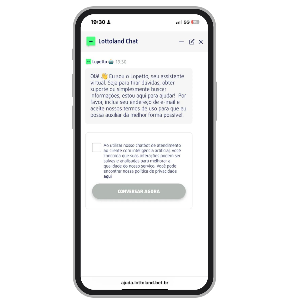 Chat com robô de Lottoland