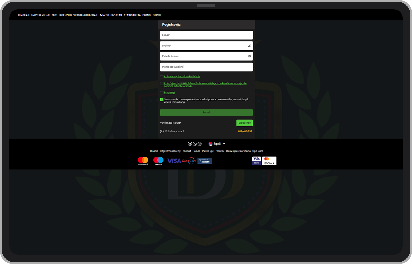 Brazil Bet registracija putem kompjutera