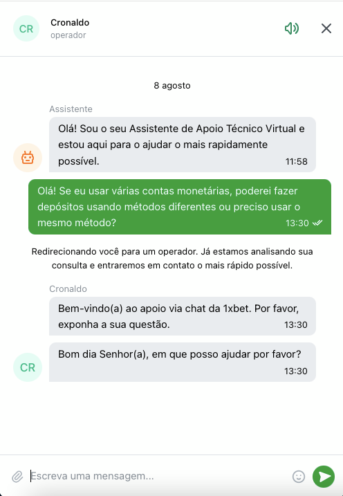 Assistente virtual do suporte 1xBet