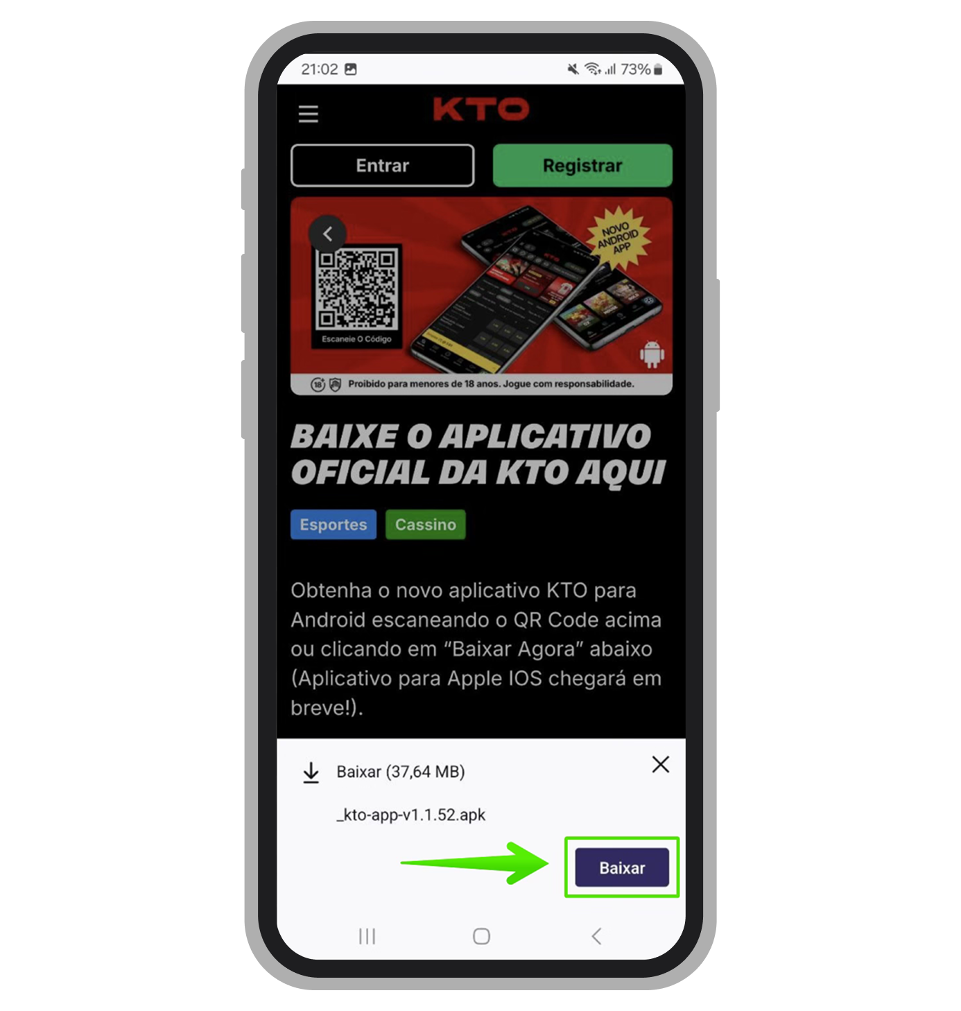 Confirme o download do .apk