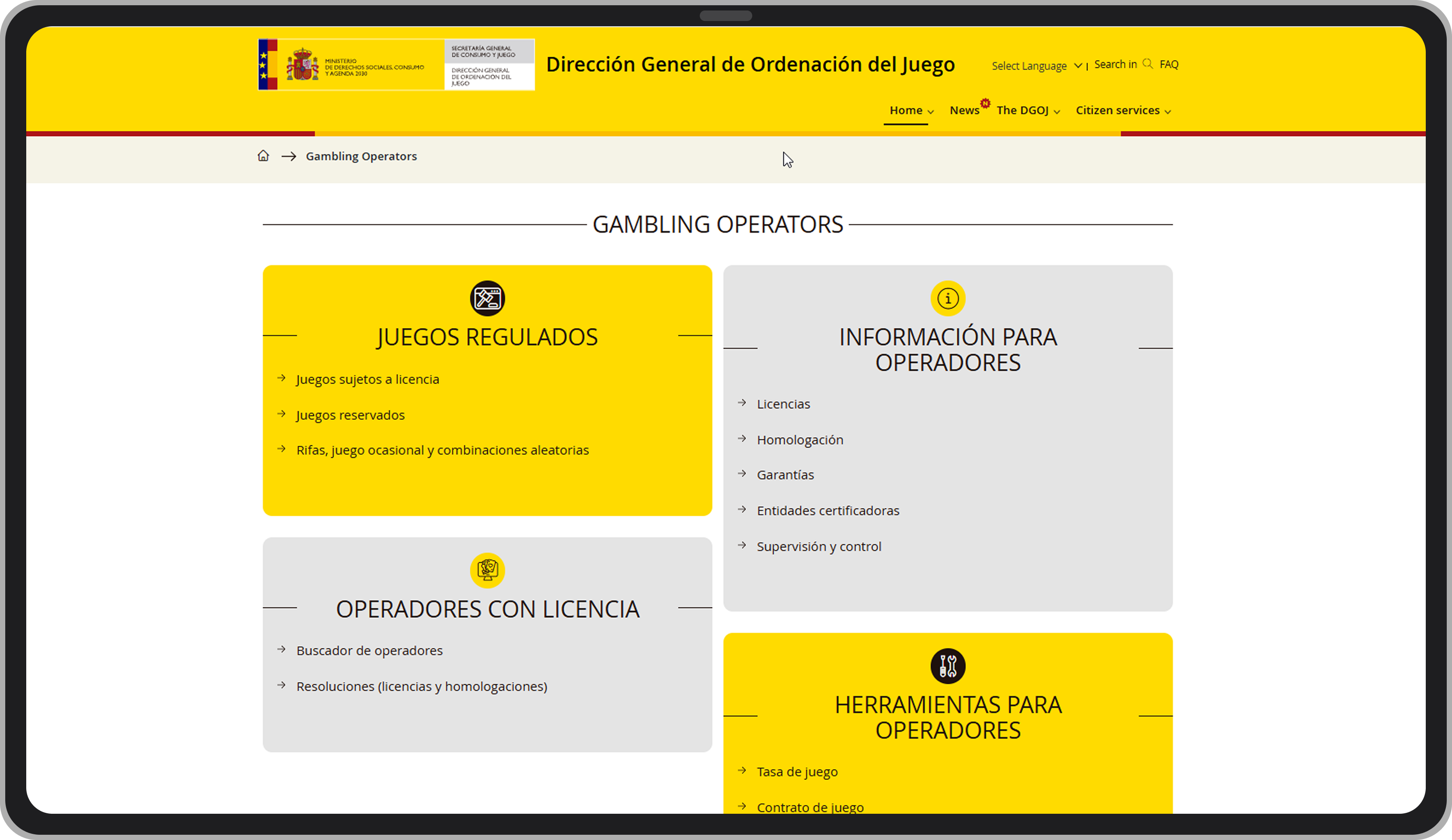 La sección de “Operadores con licencia”