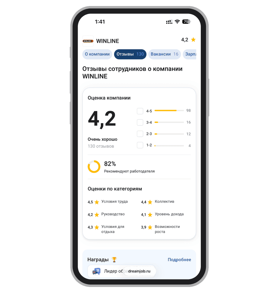 Рейтинг компании на DreamJob