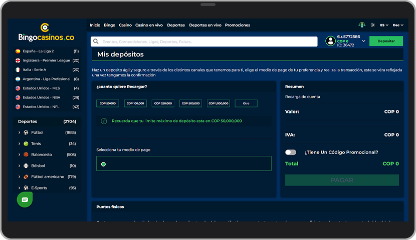 Sección Depositar PC