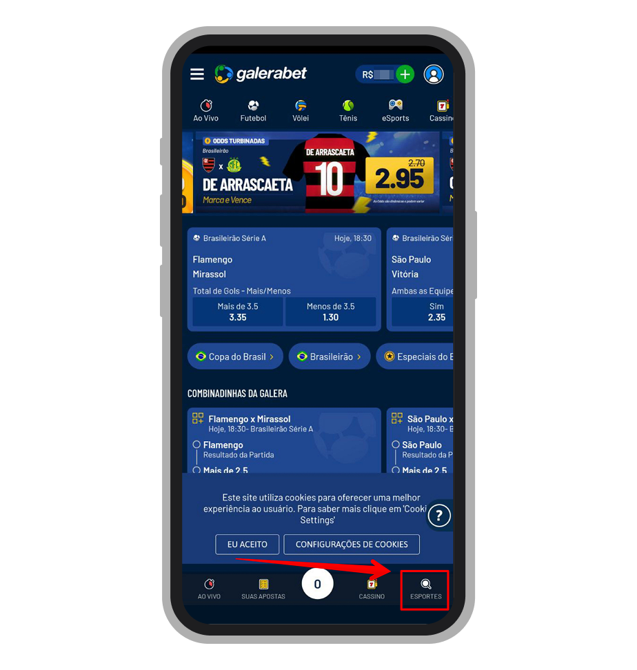 Escolha aba "Esportes"