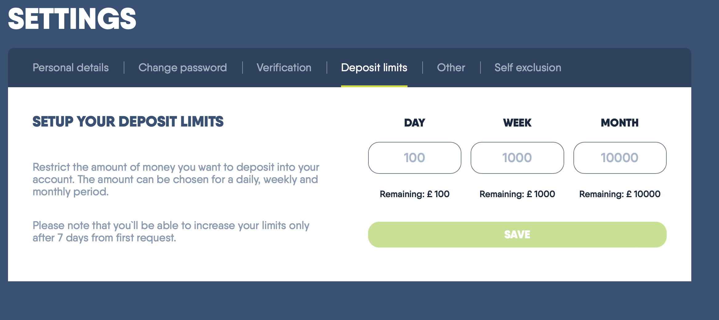 Choose and set a deposit limit