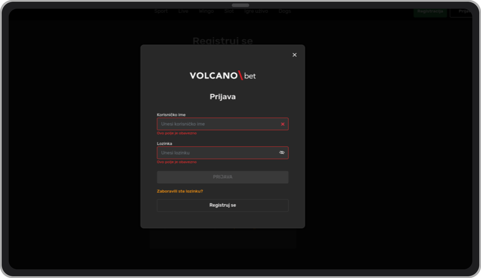 Volcanobet prijava naloga