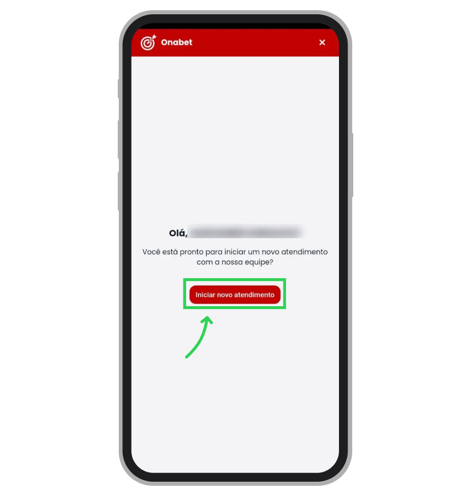Tela do suporte exibindo a abertura de atendimento: toque no botão “Iniciar novo atendimento”