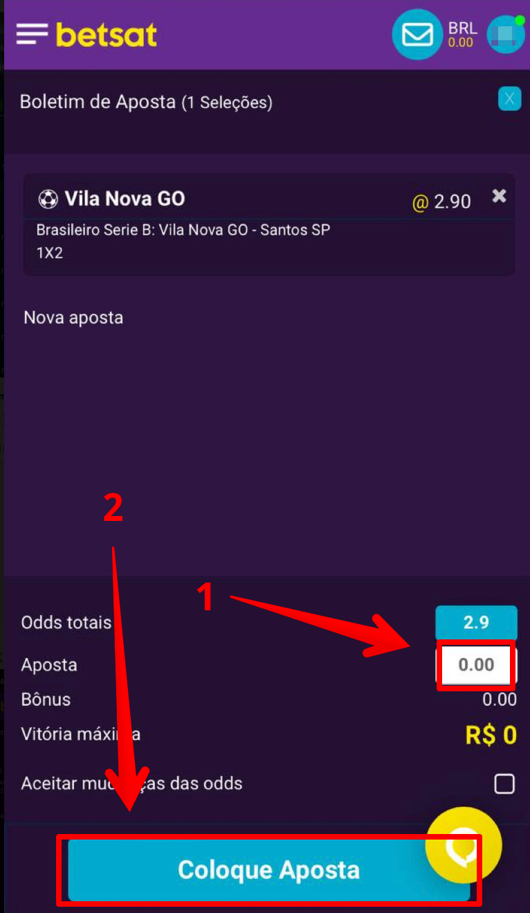 Insere valor de apostas e  confirme o seu palpite na plataforma Betsat