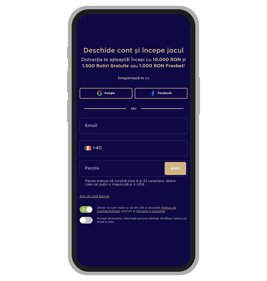 Înregistrare la WinBoss Casino
