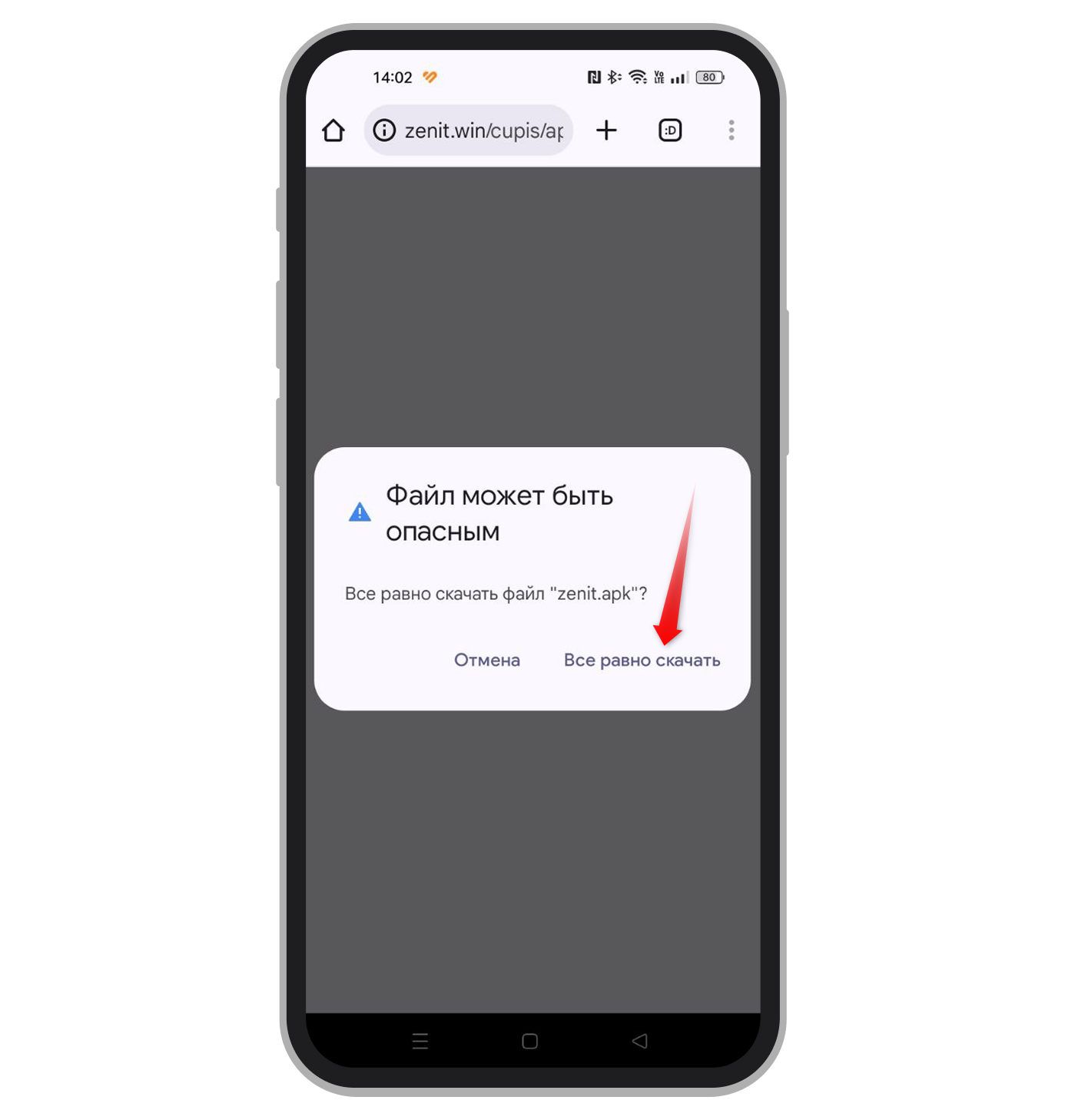 Предупреждение перед загрузкой «Зенит»