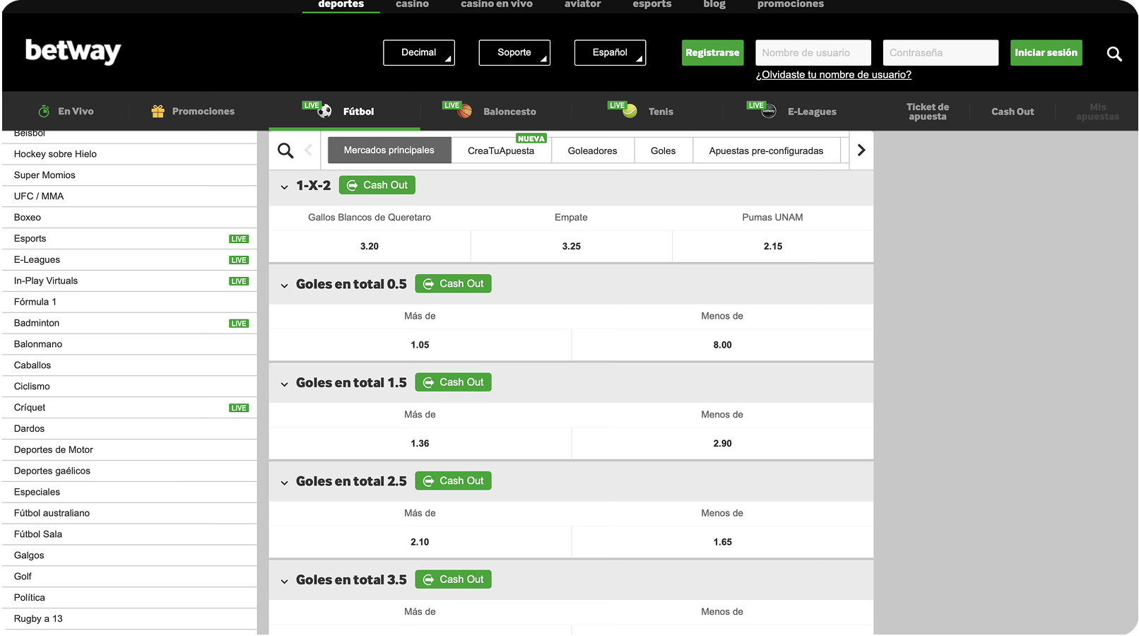 Cash Out, Betway 