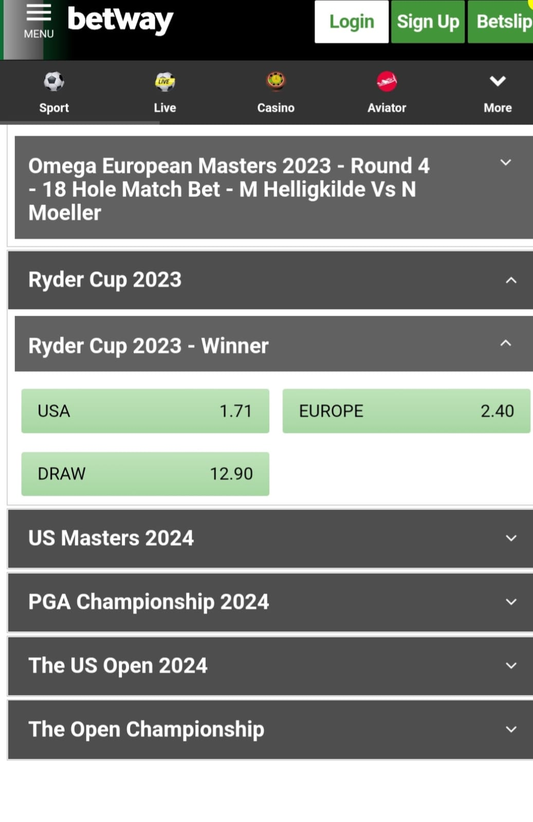 Ryder Cup, USA draw
