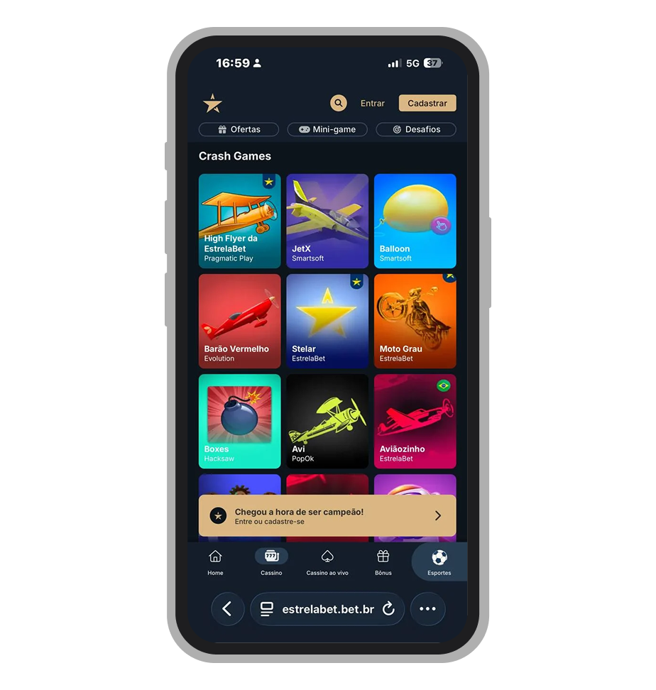 A seção de jogos Crash no cassino EstrelaBet