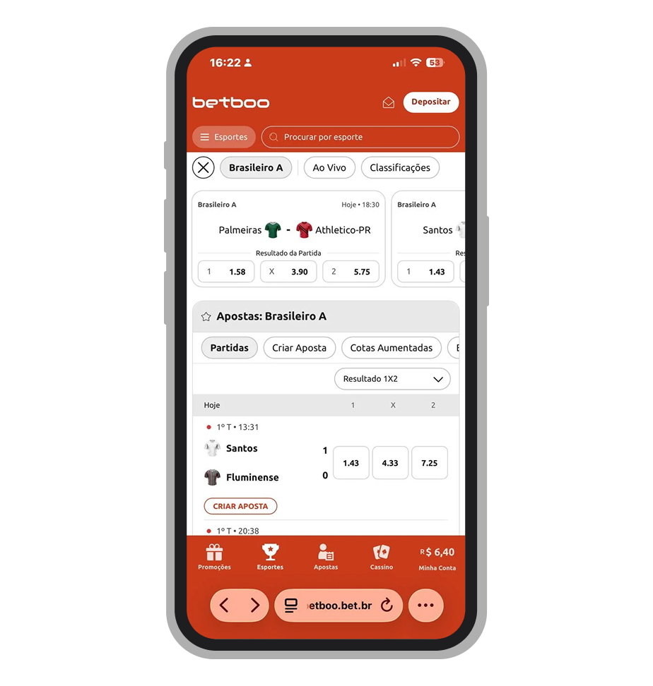 Odds do Brasileirão Série A na Betboo com Palmeiras vs Athletico-PR e Santos vs Fluminense ao vivo