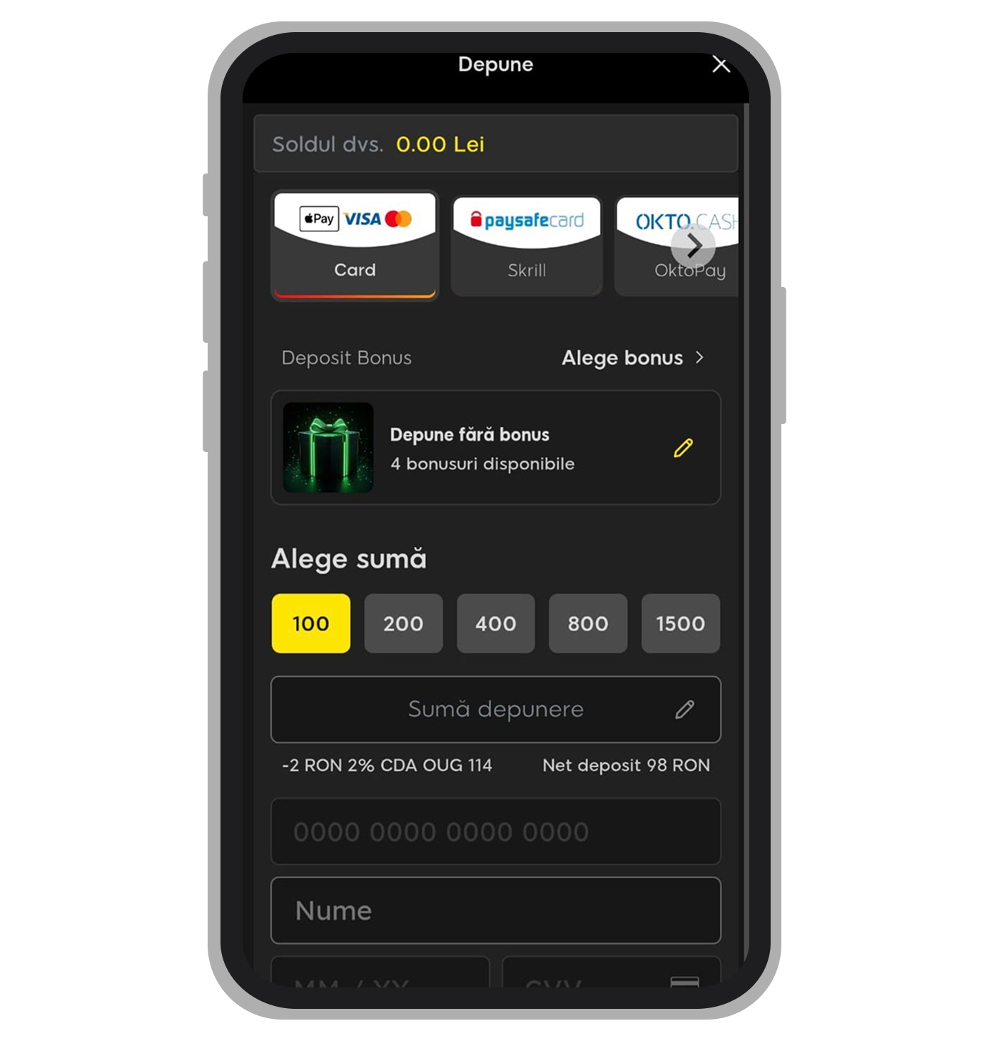 Opțiuni de depunere 888 Casino