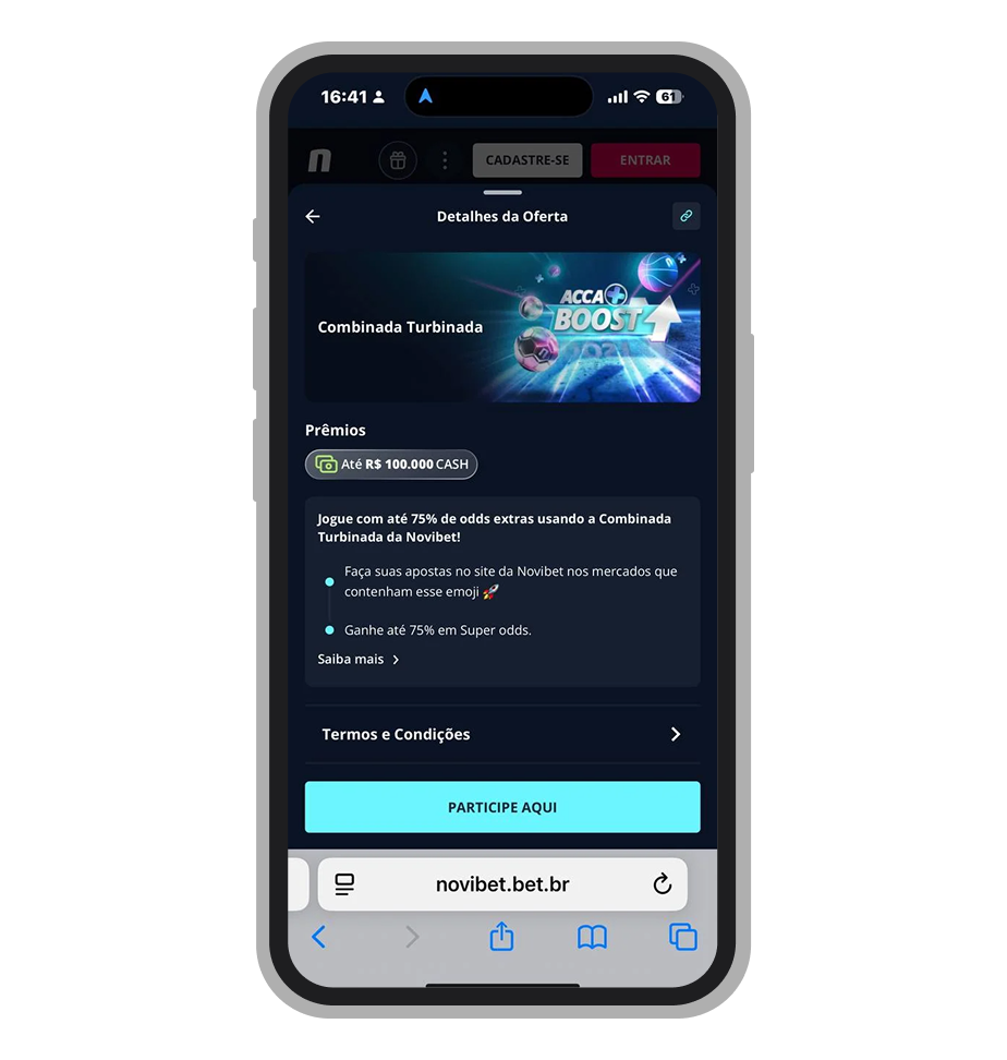 A promoção Acca Boost no site da Novibet