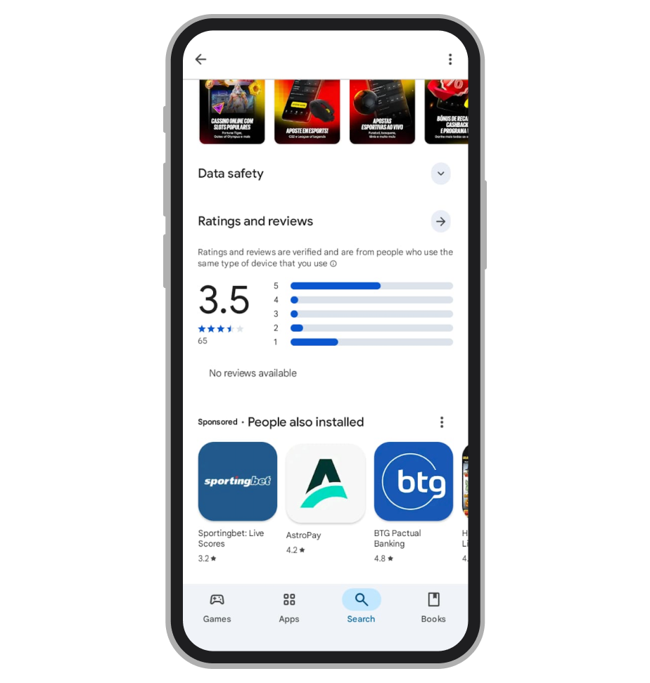 Avaliações do app na Google Play Store