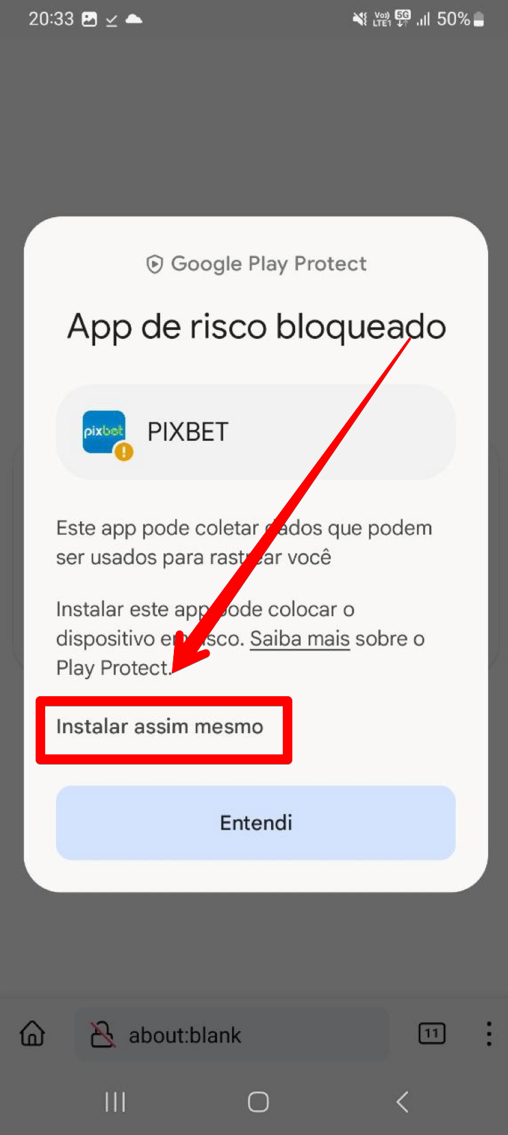 Ícone do Google Play no site Pixbet., Download do arquivo Pixbet .apk., Durante instalação da Pixbet App pode aparecer uma notificação de alerta., A instalação do App Pixbet.