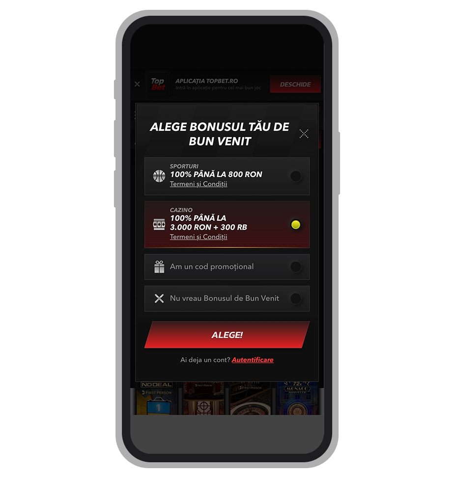 Bonus de înregistrare la alegere