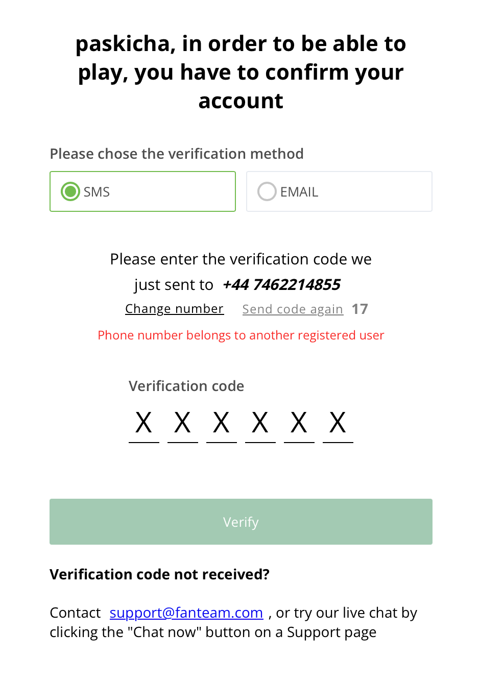 Verify via SMS