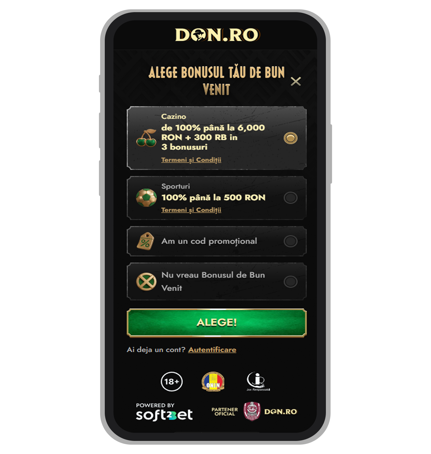 alegerea bonusului de bun venit