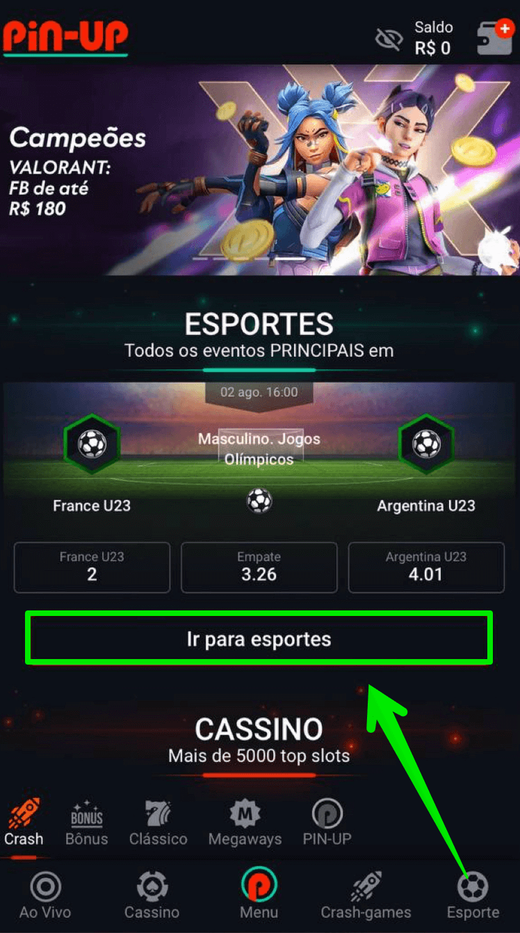 Escolhe a seção de esporte da Pin-Up 