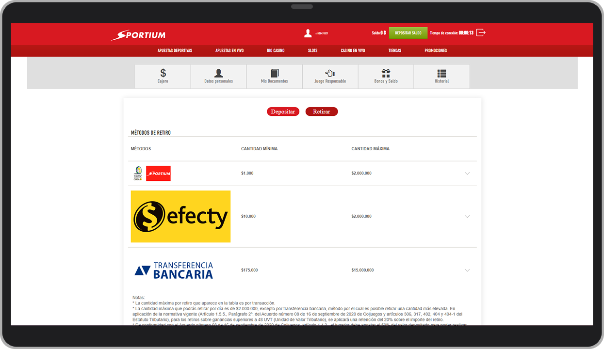 Retirar de Sportium en PC