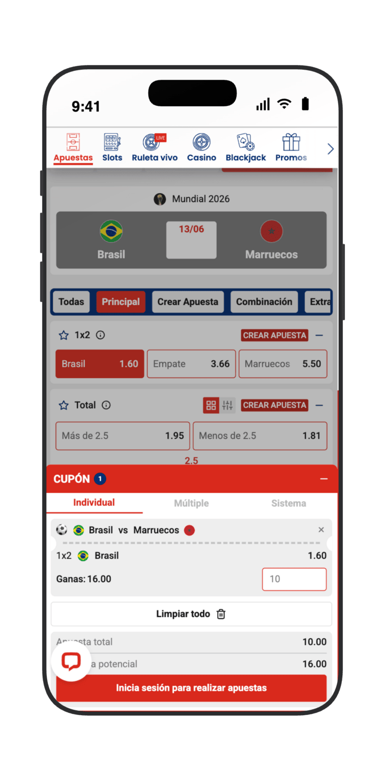 Introduce el importe y confirma tu apuesta en el cupón de JOKERBET para Brasil vs Marruecos