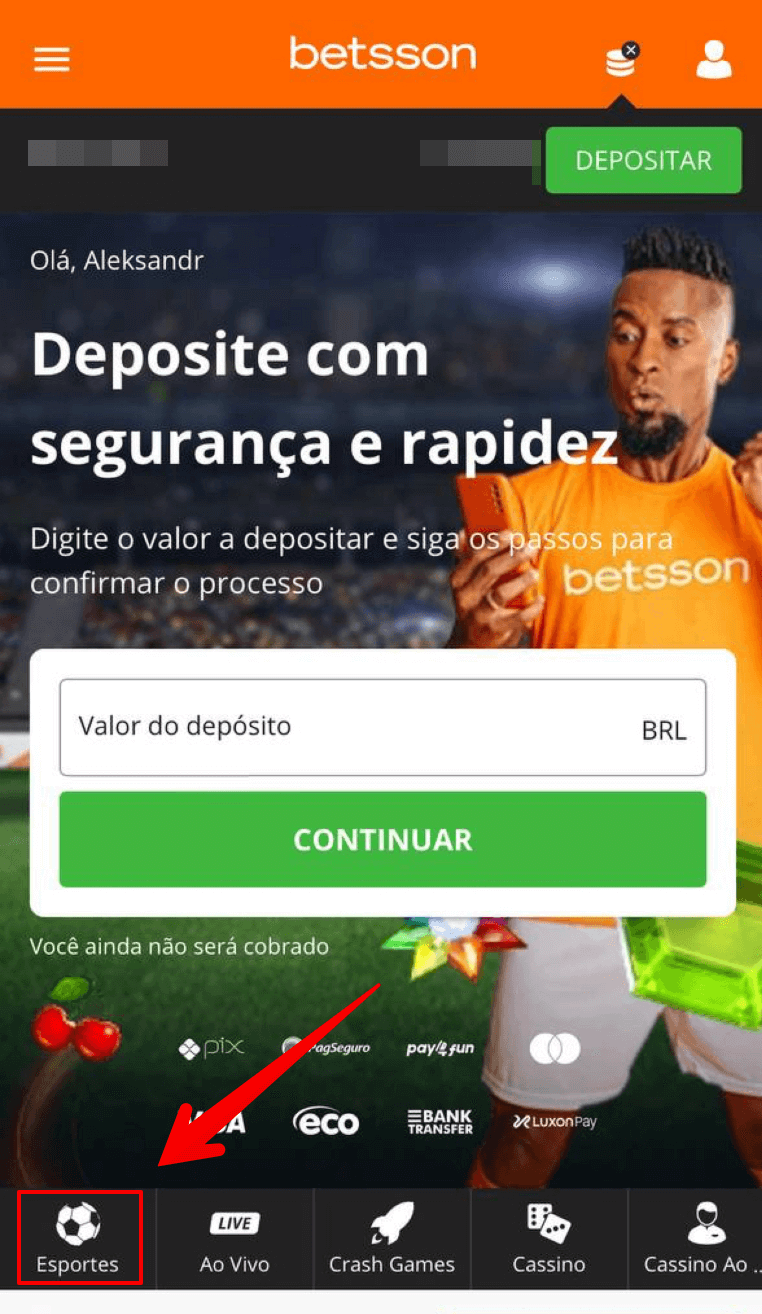 Escolhe aba esporte na Betsson 