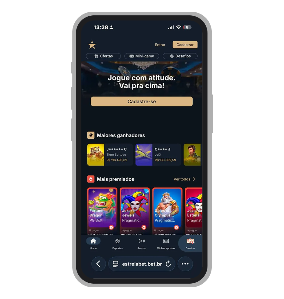 Cassino EstrelaBet, página inicial