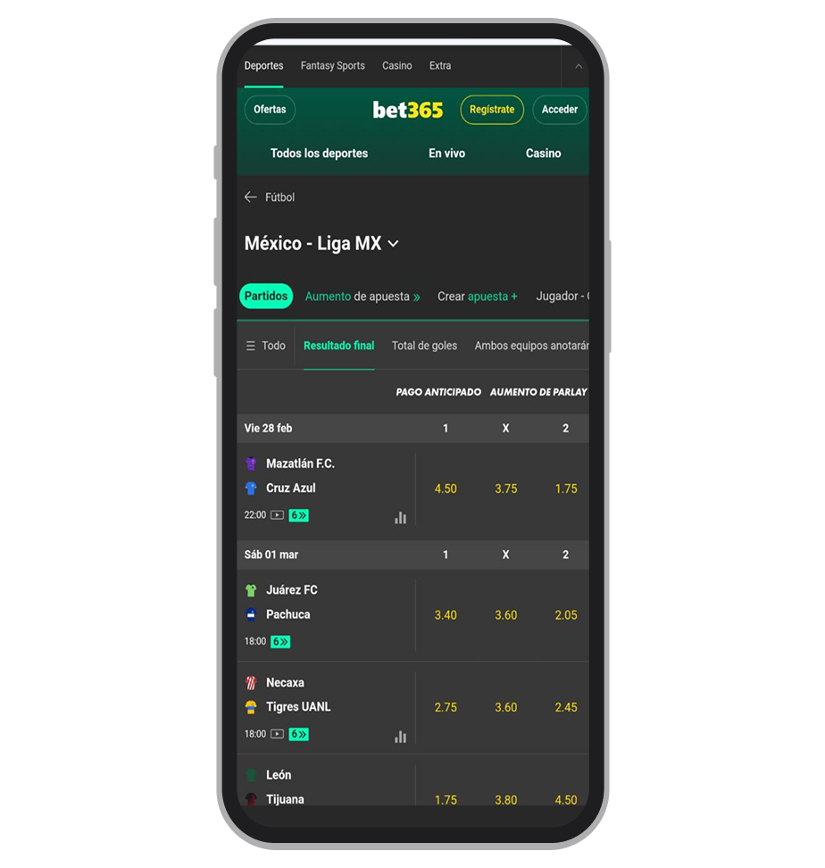 Apuestas en Liga MX, formato móvil