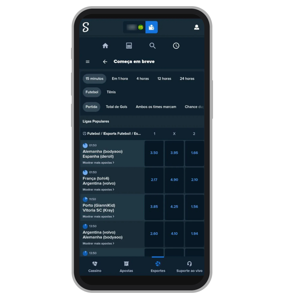 Calendário ao vivo no app da Stake