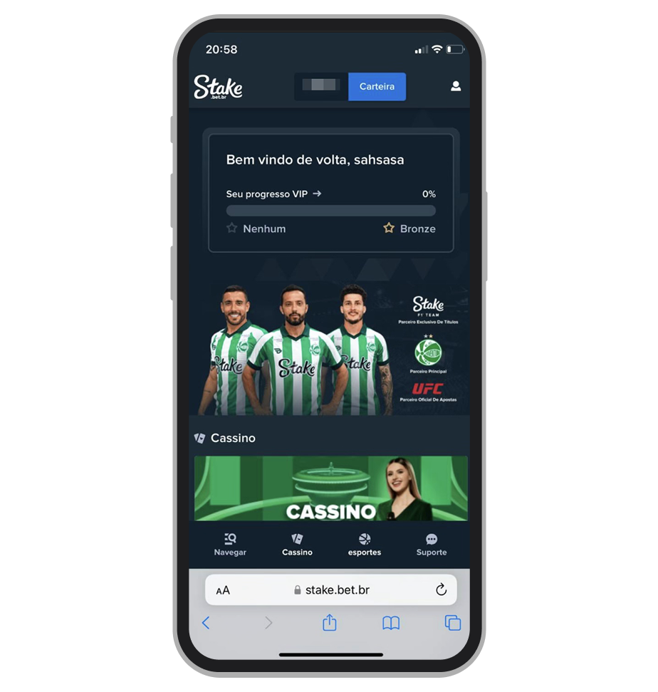 A página inicial do site mobile da Stake 