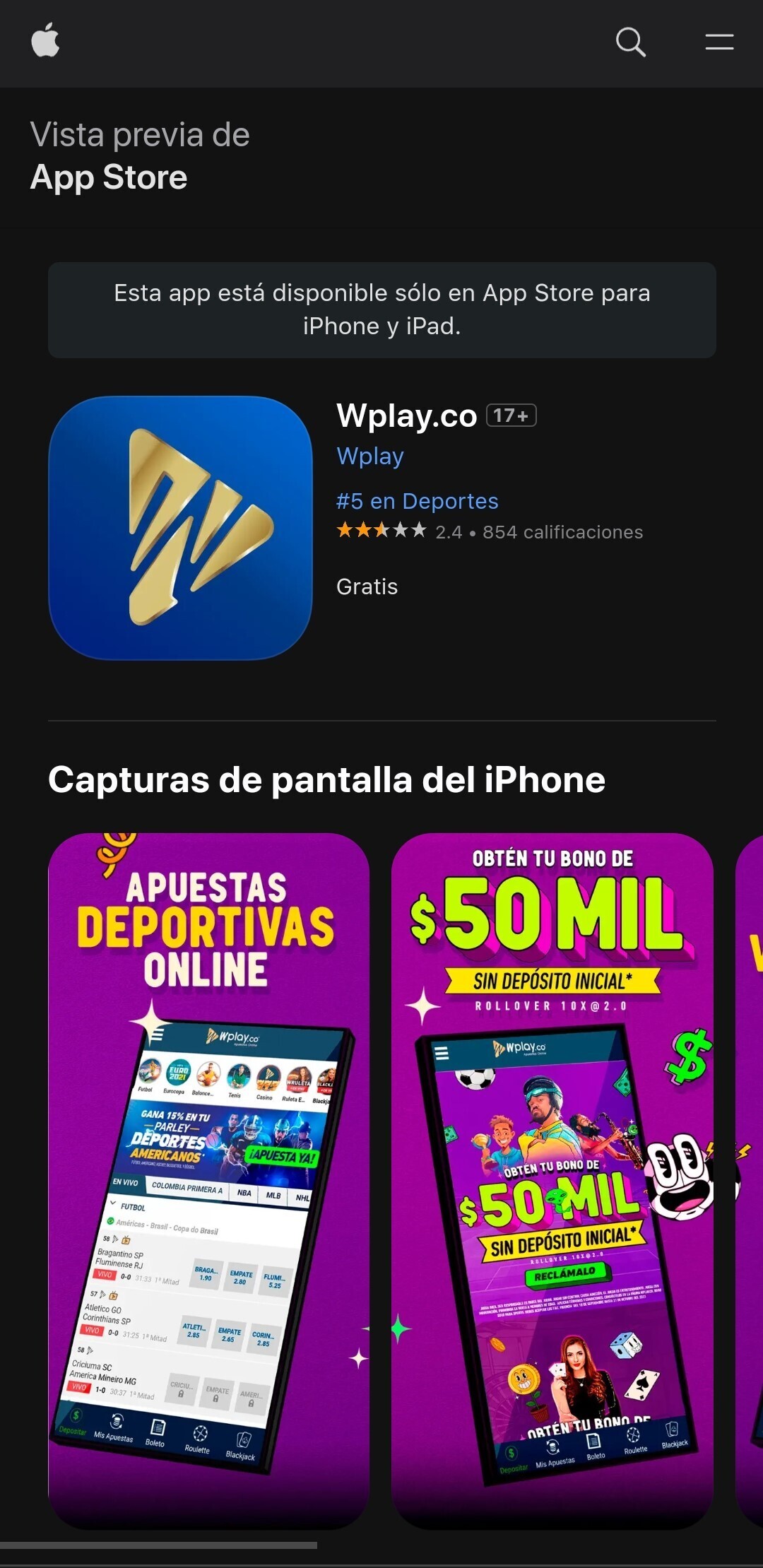 Wplay apuestas en App Store