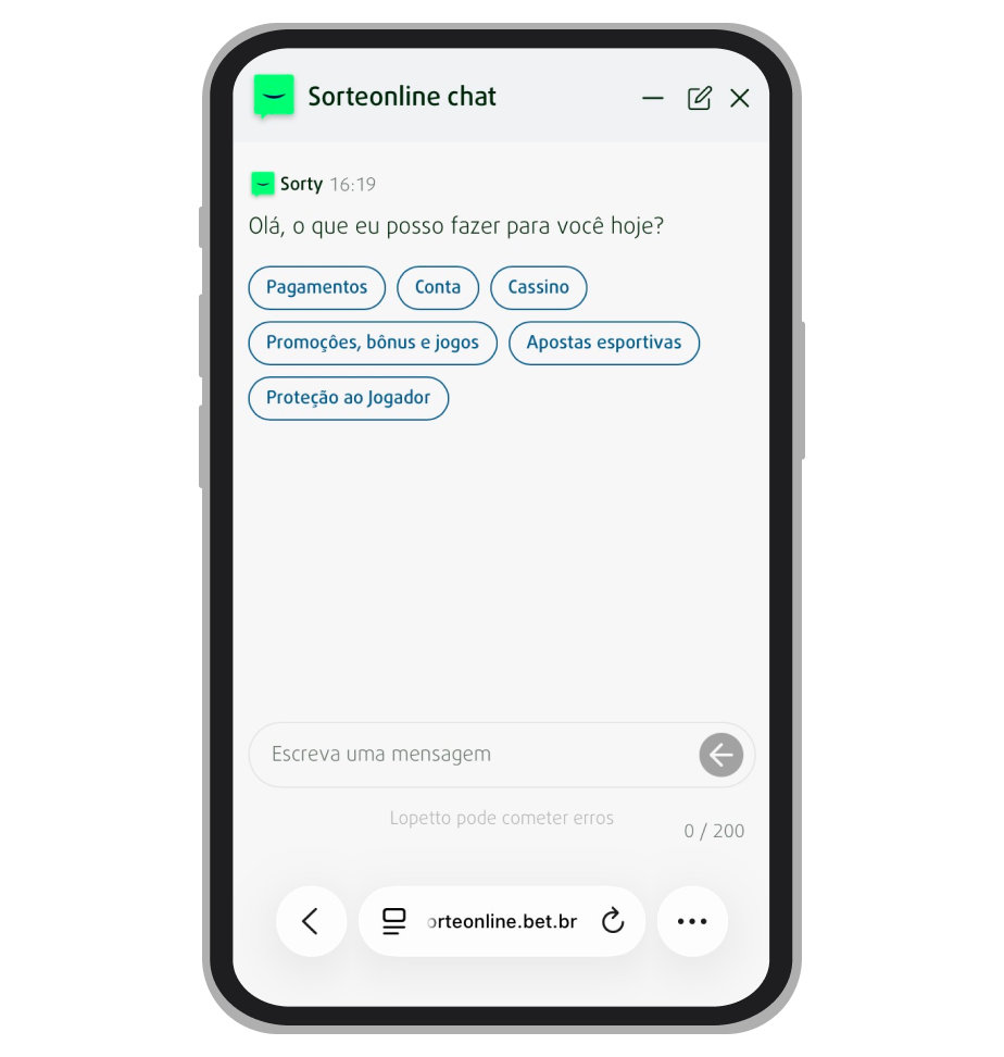 Chat ao vivo na Sorte Online