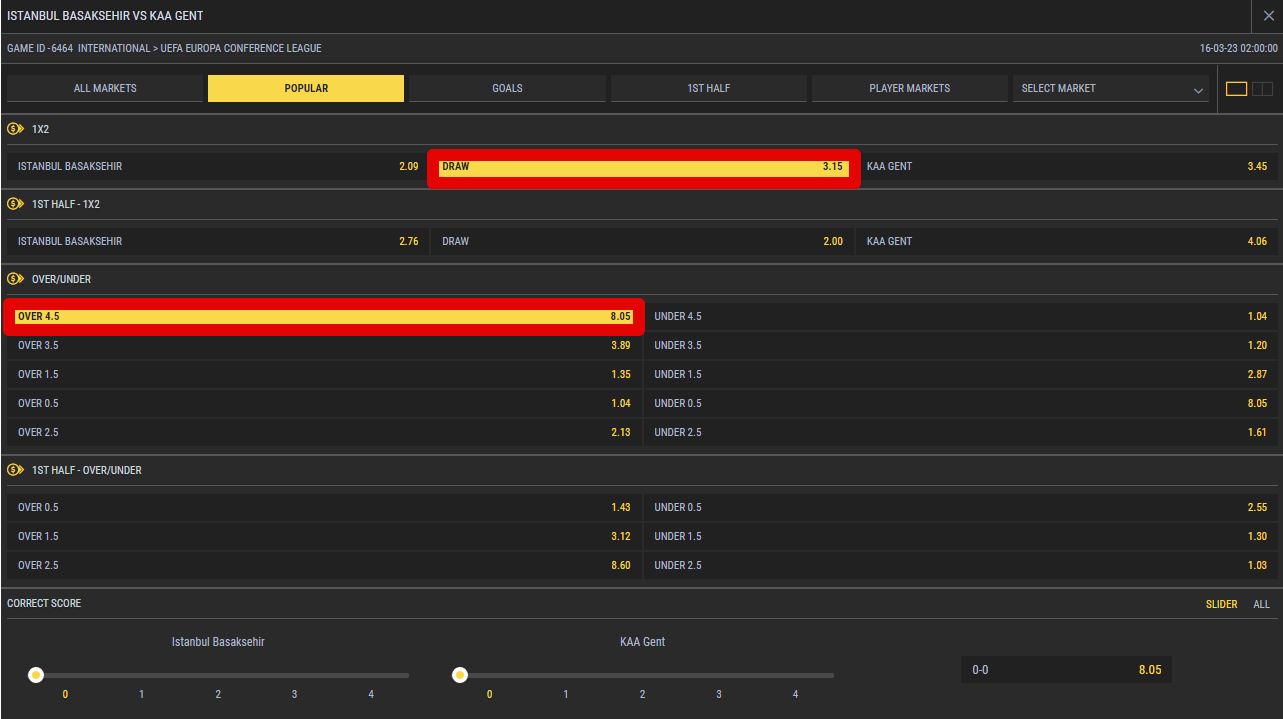 Choose the event and outcomes