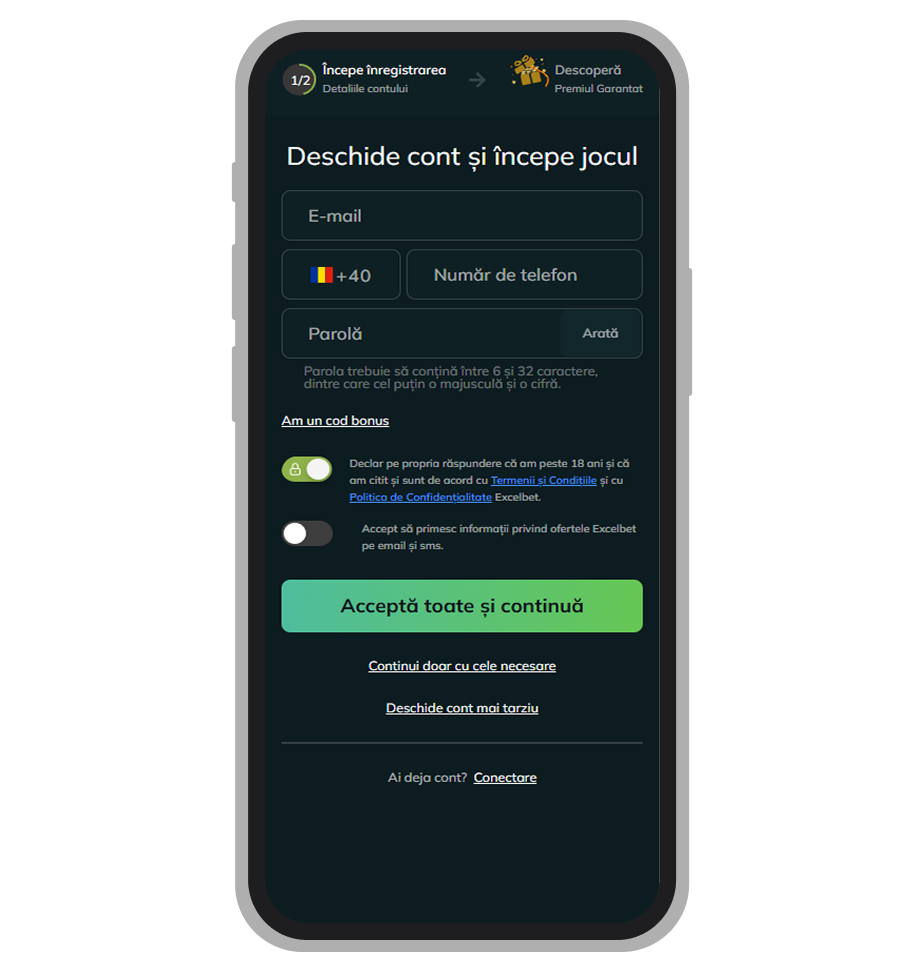 e-mail, număr de telefon, parolă