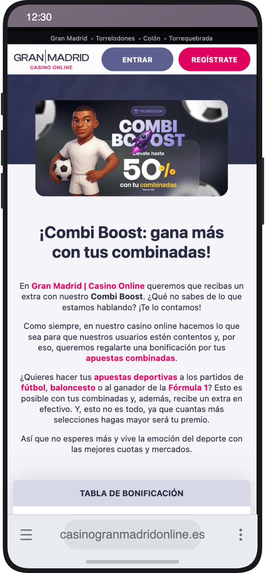 Combi Boost el sitio web de Casino Gran Madrid