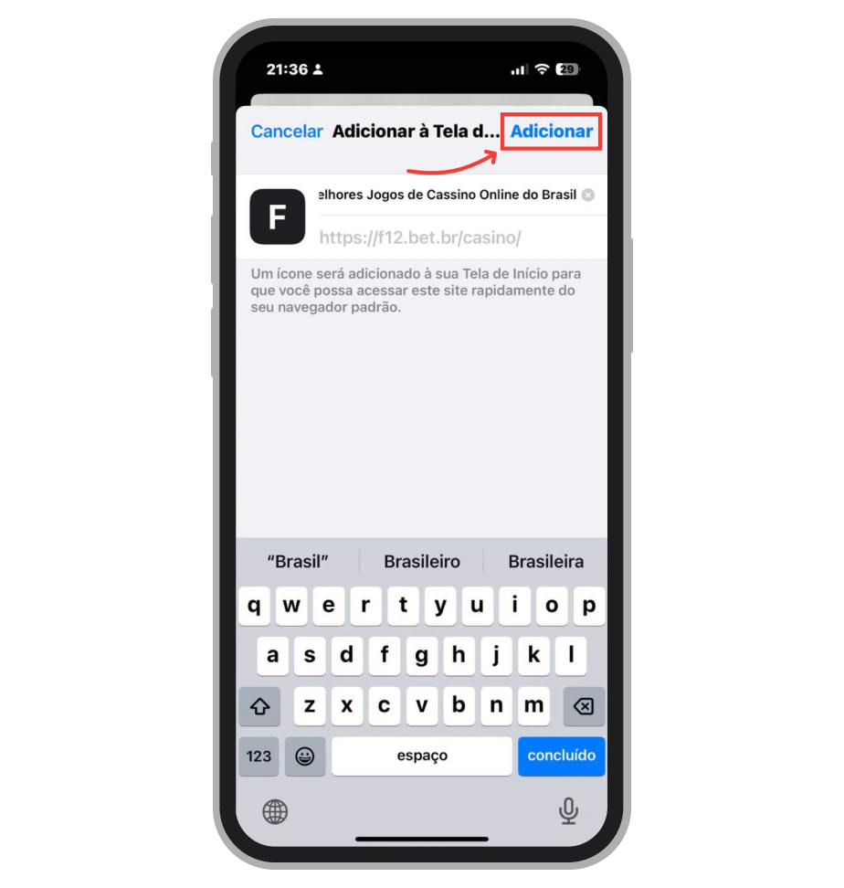 Pode escolher o nome para o atalho 
