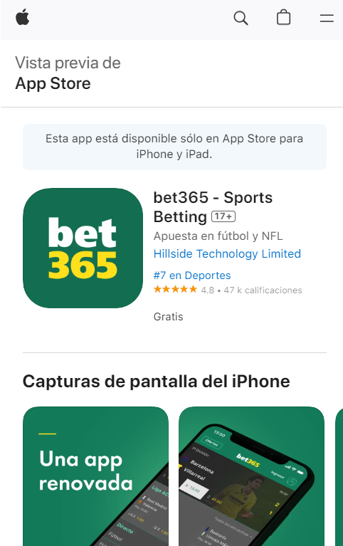 Descarga aplicación Bet365 App Store 