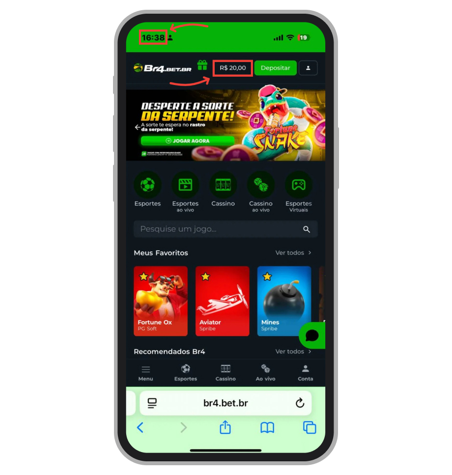 O valor de R$20 já está disponível na conta da plataforma