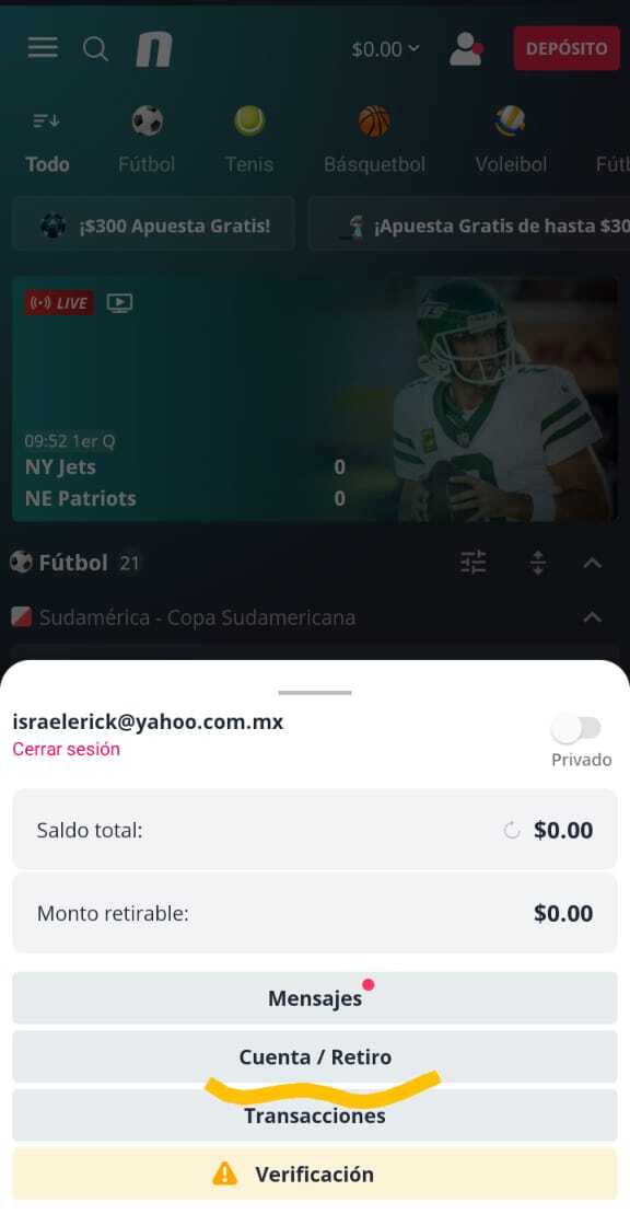 Opción retiro Novibet