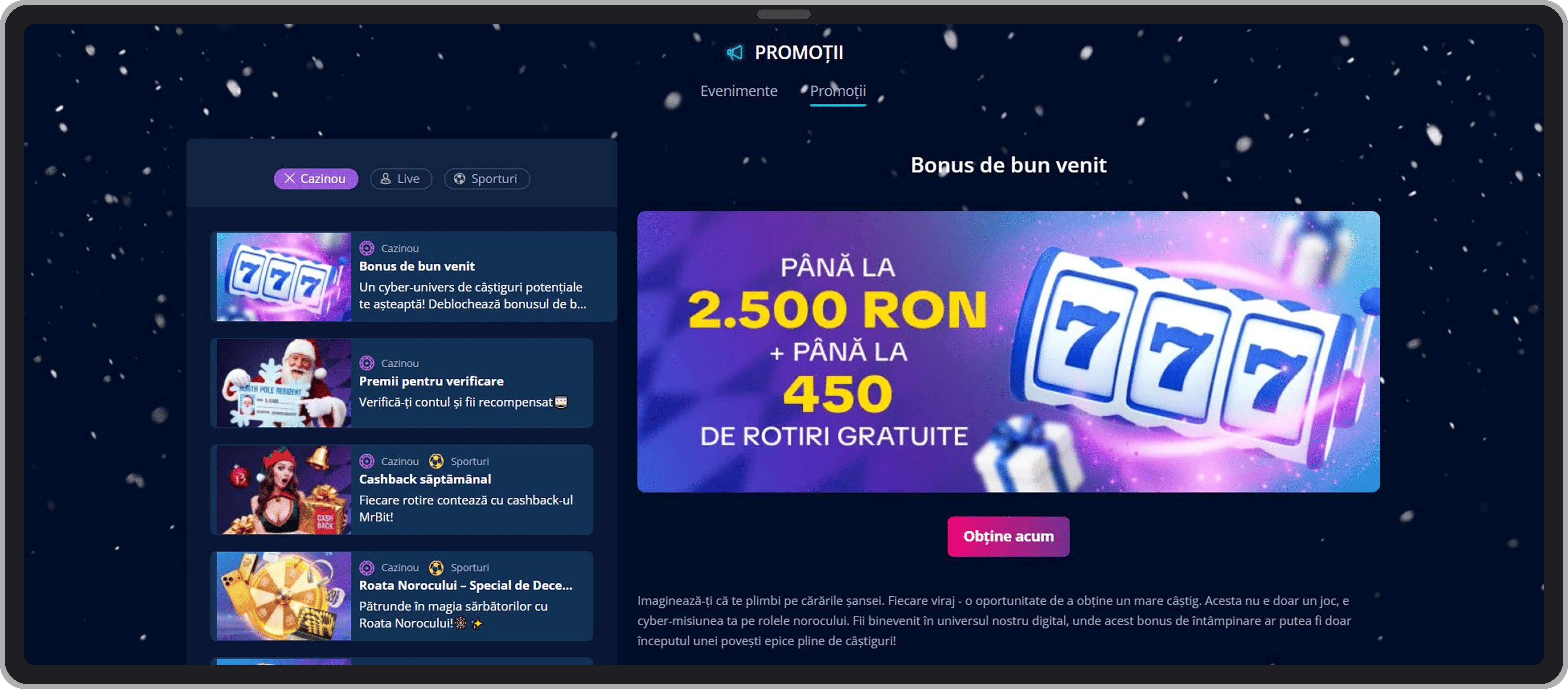 Pagina de promoții MrBit Casino