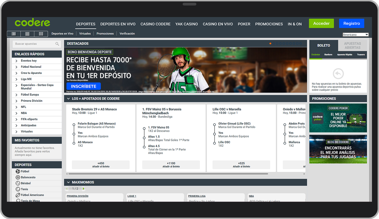 Codere página de inicio