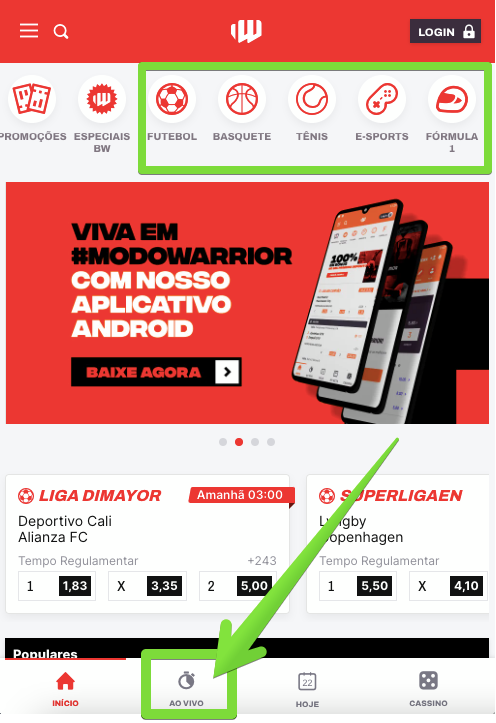 Visite o site Betwarrior apostas online