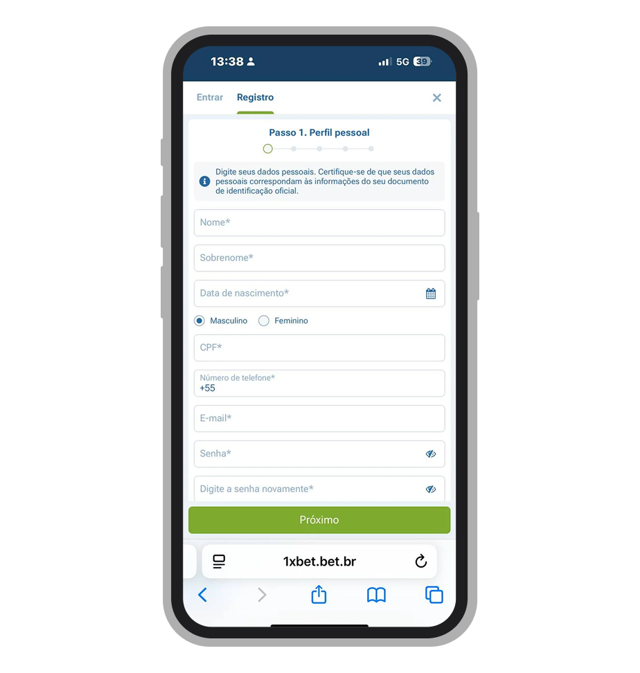 Preencha seus dados pessoais como nome, sobrenome e data de nascimento 